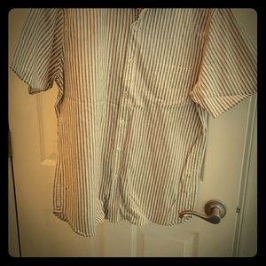 Short sleeve tan striped shirt hemp fabric